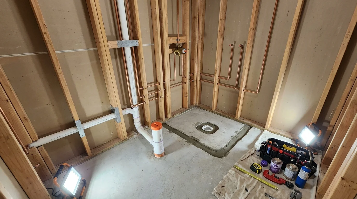 Bathroom rough-in plumbing during remodel by Johns Plumbing LLC in Judsonia