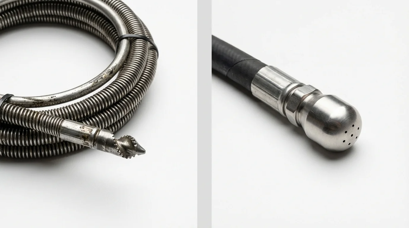 Drain snake cable and hydro jetting nozzle used for drain cleaning in Judsonia, AR